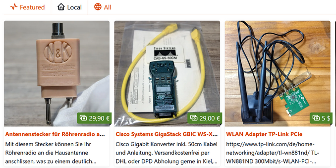 3 Angebote auf hanse.Social, davon eines in Dollar, die linken beiden in Euro.