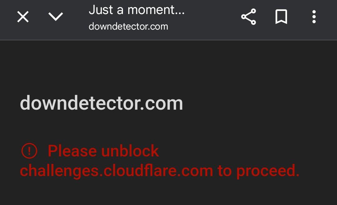 A screenshot of DownDetector not working as it relies on CloudFlare