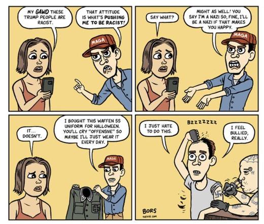 A comic by Bors making fun of men who claim other people are the reason they became a fascist.