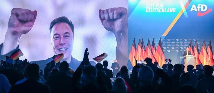 Ein Bild von Elon Musk auf dem AfD Bundesparteitag