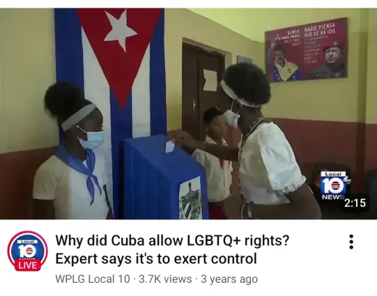 A screenshot of a local American TV news program titled “Why did Cuba allow LGBTQ+ rights? Expert says it's to exert control”