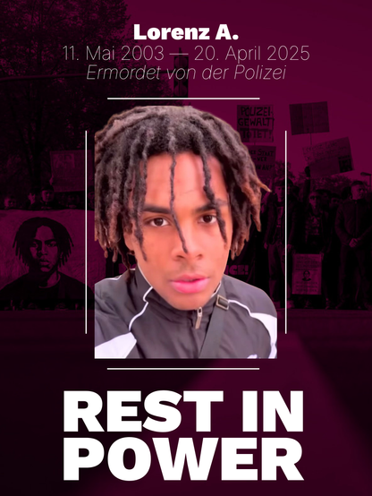 Ein Sharepic mit der Aufschrift „Lorenz A. (11. Mai 2003 - 20. April 2025) Rest in Power.”